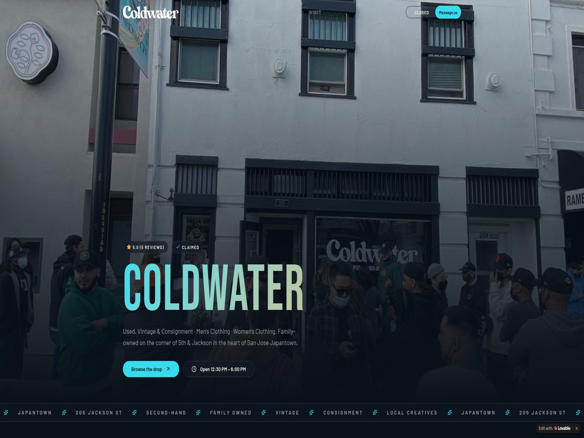 Screenshot of the Coldwater website designed and built by DS Digitals