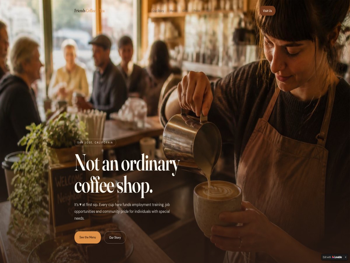 Screenshot of the Friends Coffee & Tea website designed and built by DS Digitals